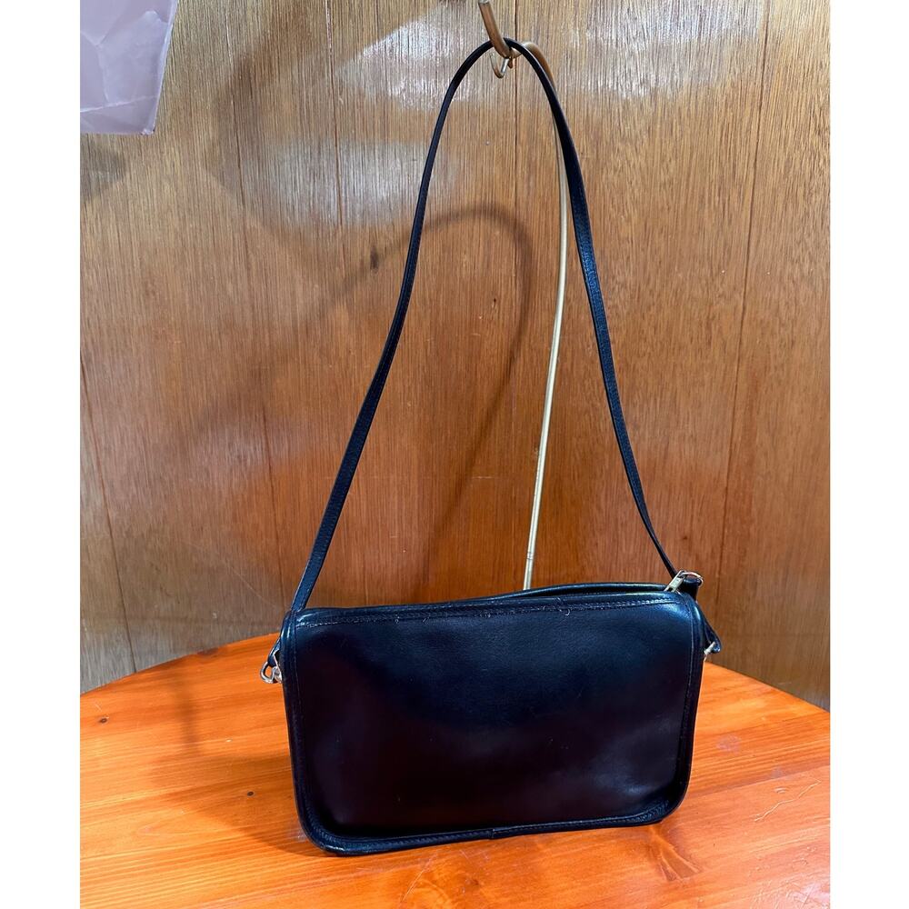 "Coach Style" Heavy Black Leather Crossbody Bag